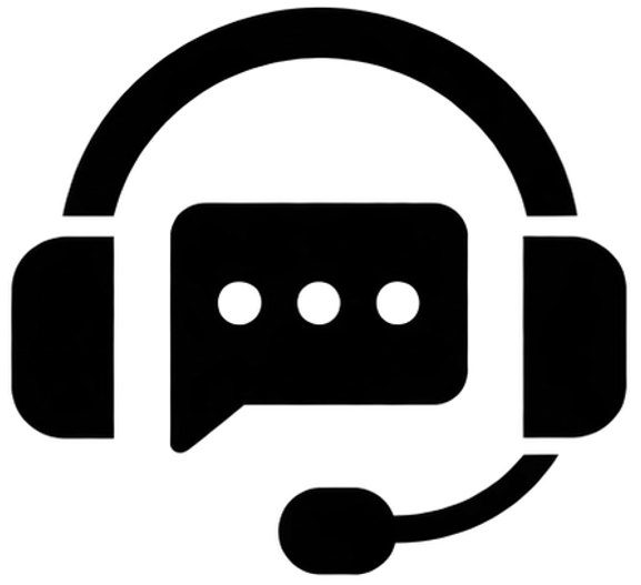 Icon in Schwarz mit Kopfhörern um eine Sprechplase