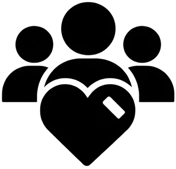 Icon in Schwarz mit drei Personen und einem Herz in der Mitte